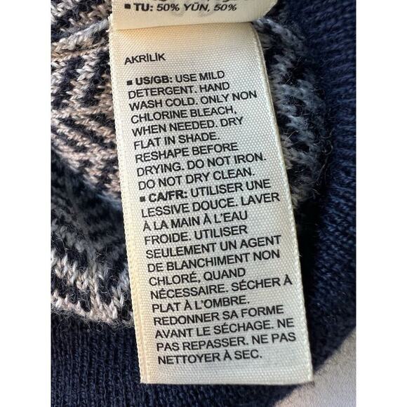 Goodthreads Men's Size L Wool Blend Striped Sweater Navy Blue Pullover Winter - Picture 6 of 9